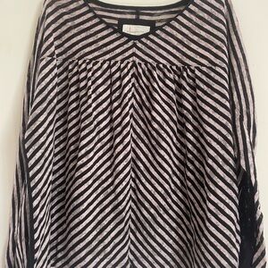 Anthropologie Black and White Long Sleeve Boxy Blouse
